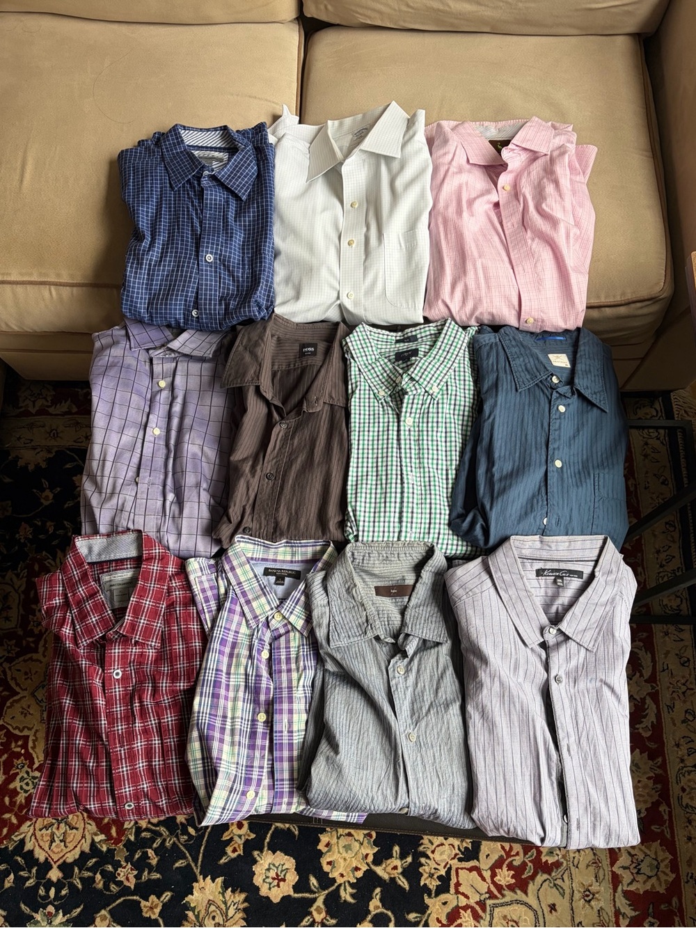 Lot of 11 men’s long sleeve button down shirts XL L boss brooks brothers zegna